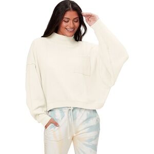 We The Free Free People Cream Mock Neck Cropped Sweatshirt Small Organic Cotton